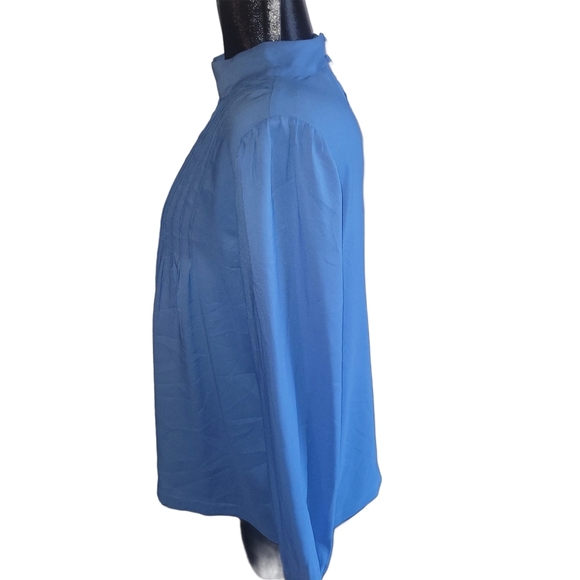 Ann Taylor Light Blue Pleat Detailed High Neck Blouse L - Picture 5 of 7